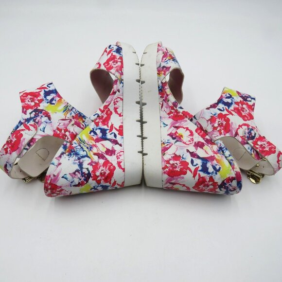 Juicy Couture Shoes Womens Size 8 Wedge Sandals Pink White Ankle Strap Platform‎ - Picture 7 of 9